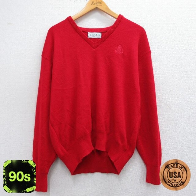 IZOD 90s 長袖セーター ワンポイントロゴ レッド L | 古着