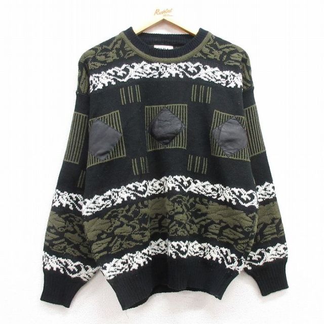 【50%OFF】長袖セーター レザー使用 ブラック L | 古着