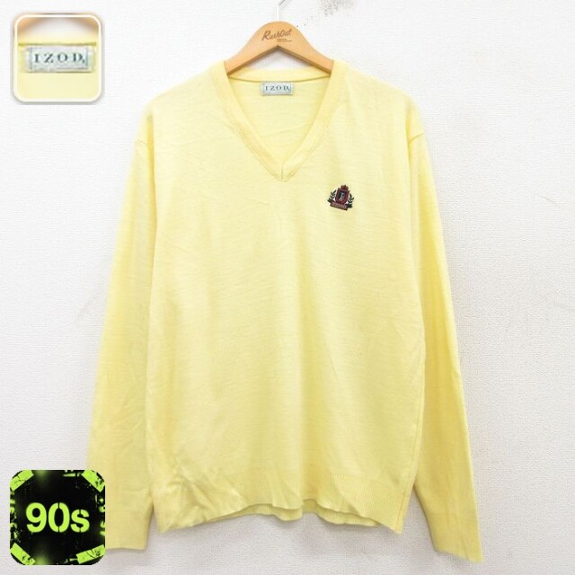 IZOD 90s 長袖セーター ワンポイントロゴ イエロー L | 古着