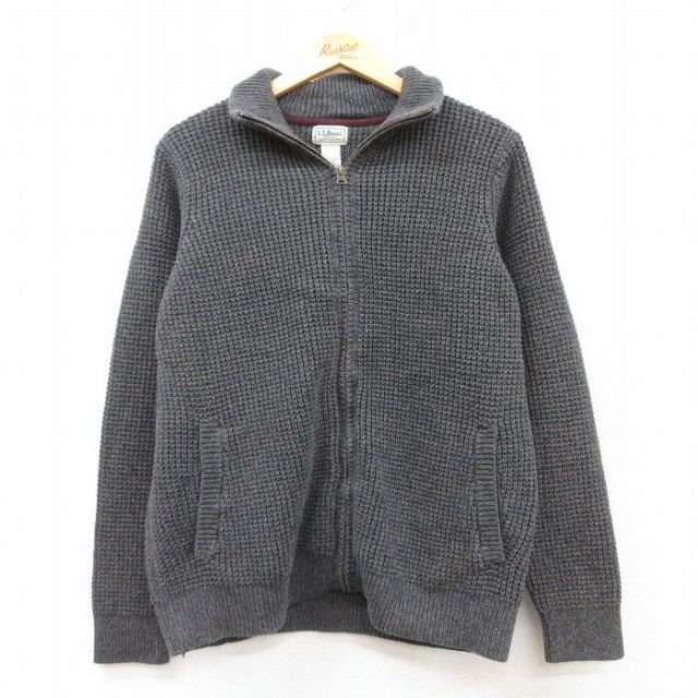 L★古着 エルエルビーン LLBEAN 長袖 フルジップ ドライバーズ ニット カーディガン メンズ 00年代 00s コットン グレー他 【spe】 25mar10 中古 トップス