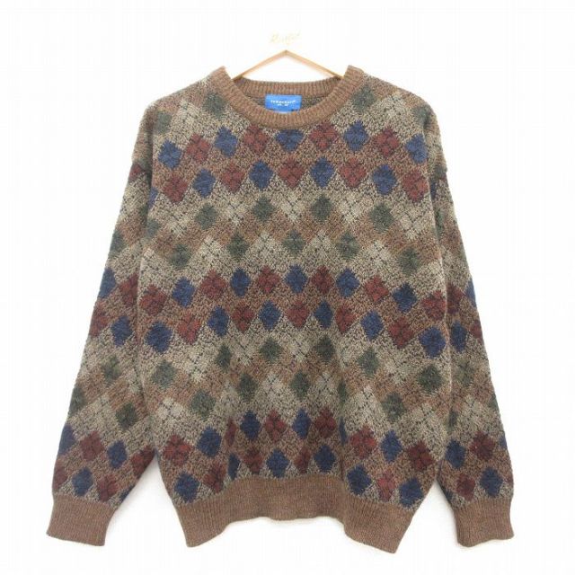 L★古着 タウンクラフト 長袖 セーター メンズ 90年代 90s アクリル クルーネック 濃茶他 ブラウン 25mar10 中古 ニット トップス