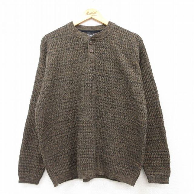 【20%OFF】XL★古着 HAGGAR 長袖 セーター メンズ ヘンリーネック 濃茶他 ブラウン 25mar10 中古 ニット トップス
