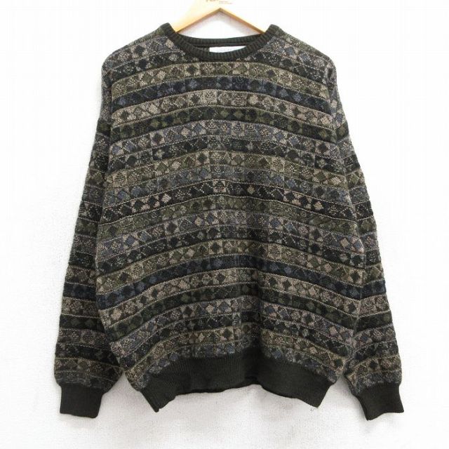 L★古着 長袖 セーター メンズ 90年代 90s アクリル クルーネック 濃茶他 ブラウン 25mar10 中古 ニット トップス