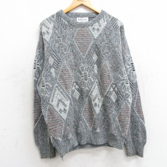 L★古着 ジャンセン 長袖 セーター メンズ 90年代 90s クルーネック USA製 グレー他 25mar10 中古 ニット トップス