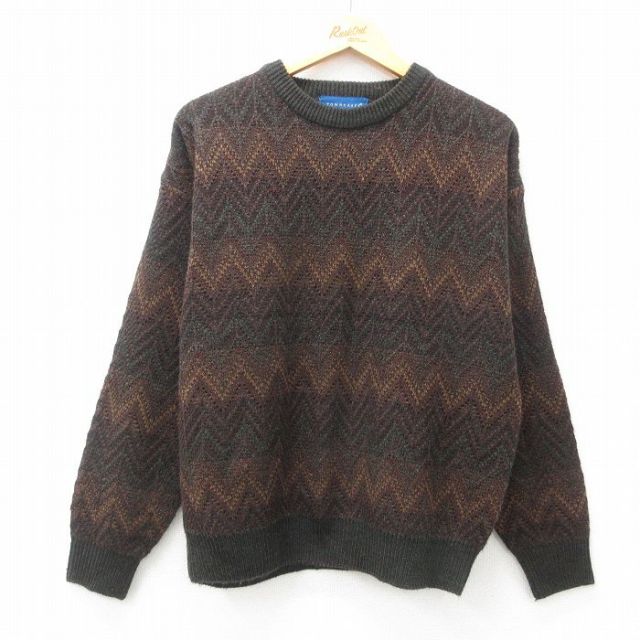 L★古着 タウンクラフト 長袖 セーター メンズ 90年代 90s アクリル クルーネック 茶他 ブラウン 25mar11 中古 ニット トップス