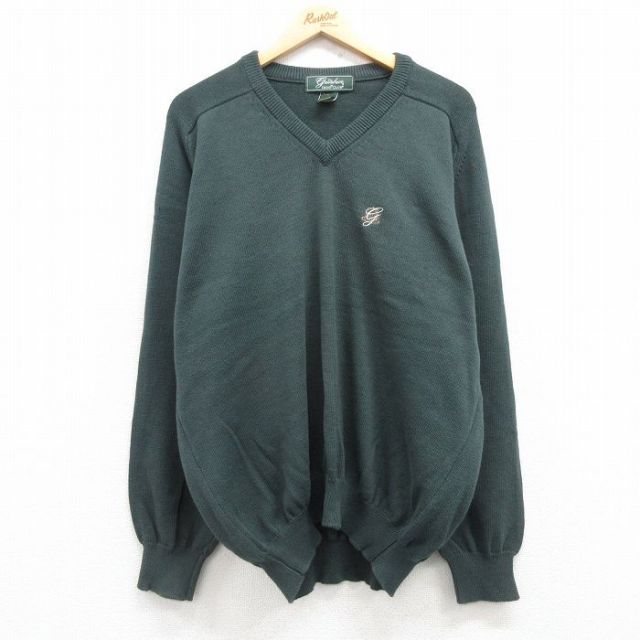 IZOD 90s 長袖セーター ワンポイントロゴ グリーン XL | 古着
