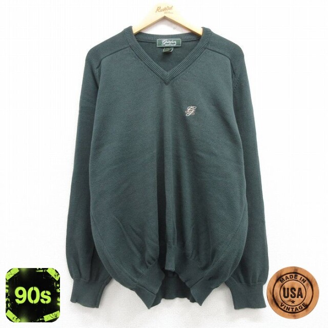 IZOD 90s 長袖セーター ワンポイントロゴ グリーン XL | 古着