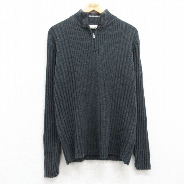 【50%OFF】L★古着 ダナキャラン DKNY 長袖 ハーフジップ セーター メンズ 90年代 90s ワンポイントロゴ コットン 紺 ネイビー 25mar11 中古 ニット トップス