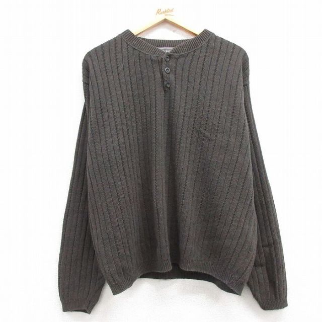 【50%OFF】XL★古着 長袖 セーター メンズ 90年代 90s 手織り ヘンリーネック USA製 こげ茶 ブラウン 25mar11 中古 ニット トップス
