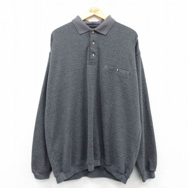 XL★古着 長袖 セーター メンズ 襟付き 大きいサイズ グレー 霜降り 25mar12 中古 ニット トップス