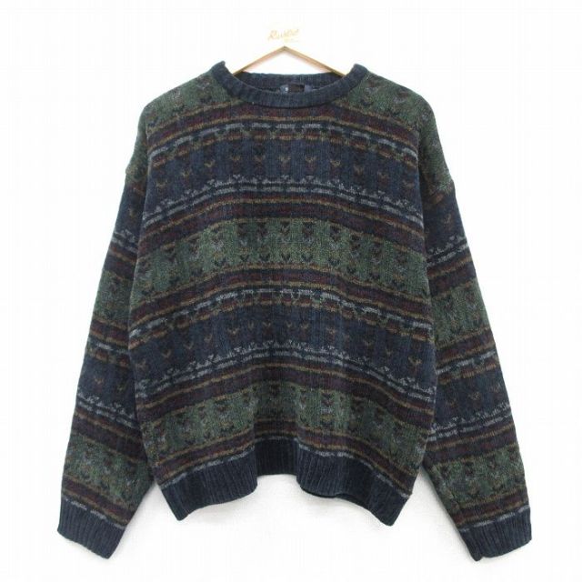 XL★古着 ドッカーズ 長袖 セーター メンズ クルーネック 紺他 ネイビー 25mar12 中古 ニット トップス