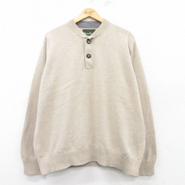 XL★古着 エディーバウアー 長袖 セーター メンズ コットン ヘンリーネック ベージュ カーキ 25mar12 中古 ニット トップス