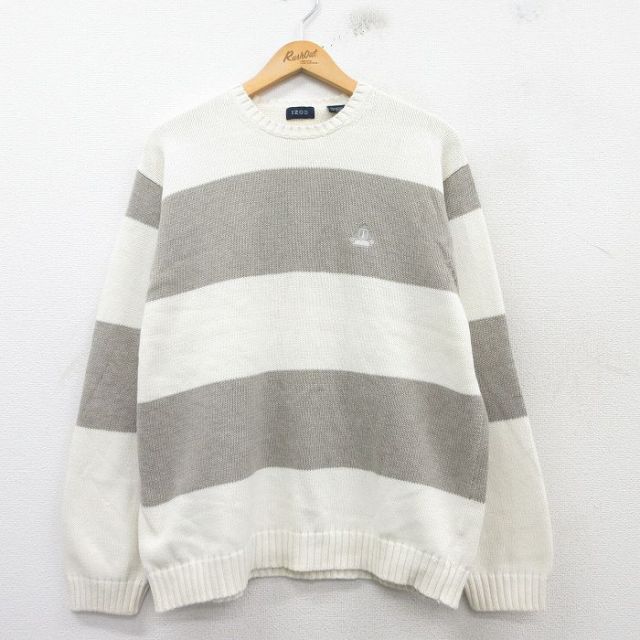 L★古着 IZOD 長袖 セーター メンズ コットン クルーネック グレー他 25mar12 中古 ニット トップス