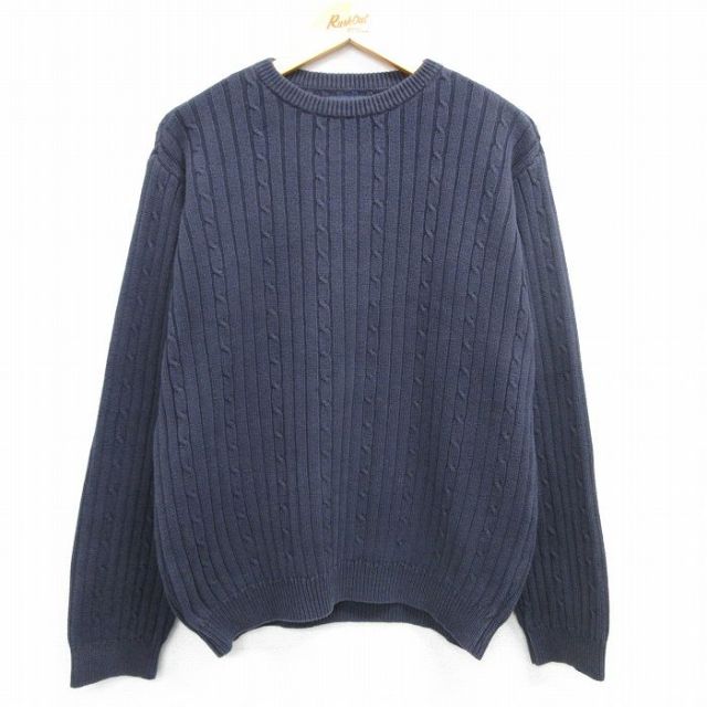 【50%OFF】XL★古着 チェロキー 長袖 ケーブル セーター メンズ コットン クルーネック 紺 ネイビー 25mar13 中古 ニット トップス