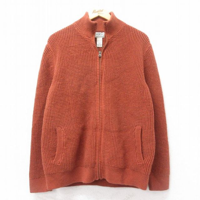 L★古着 エルエルビーン LLBEAN 長袖 フルジップ ドライバーズ ニット カーディガン メンズ 00年代 00s 無地 オーガニックコットン 茶 ブラウン 【spe】 25mar13 中古 トップス