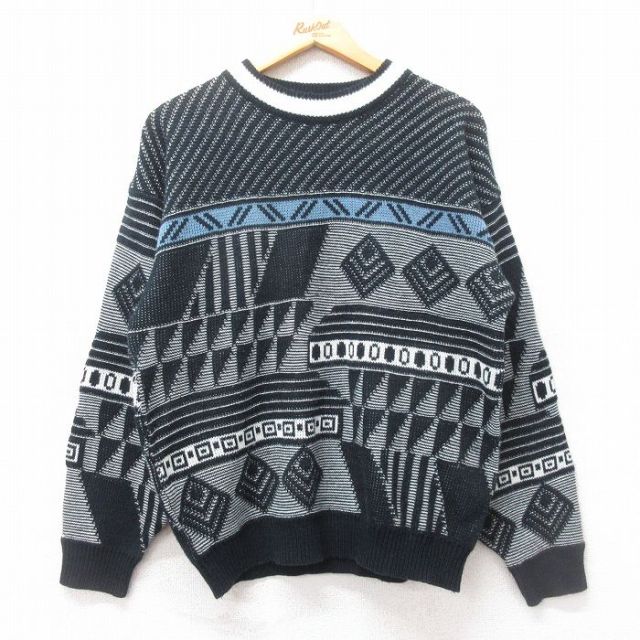 M★古着 マックレガー 長袖 セーター メンズ 90年代 90s アクリル クルーネック 黒他 ブラック 25mar13 中古 ニット トップス