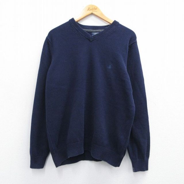 L★古着 IZOD 長袖 セーター メンズ Vネック 濃紺 ネイビー 25mar14 中古 ニット トップス