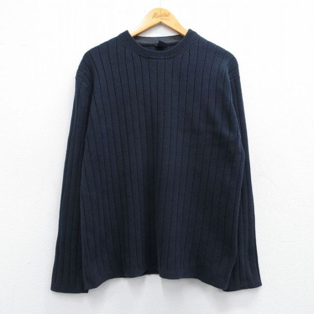 【50%OFF】L★古着 ギャップ GAP 長袖 セーター メンズ 無地 コットン クルーネック 濃紺 ネイビー 25mar14 中古 ニット トップス