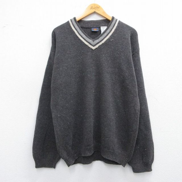 【50%OFF】L★古着 ルート66 長袖 セーター メンズ 00年代 00s Vネック グレー 25mar14 中古 ニット トップス