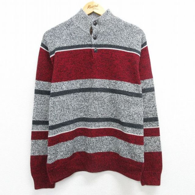 【50%OFF】L★古着 チャップス 長袖 セーター メンズ ヘンリーネック グレー他 25mar15 中古 ニット トップス