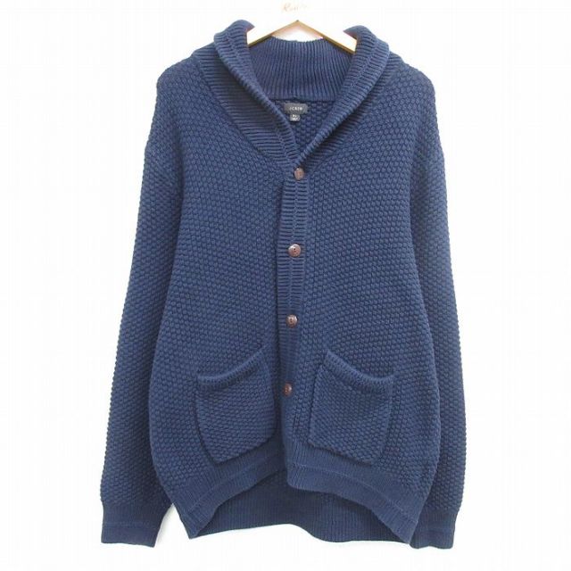 XL★古着 ジェイクルー J.CREW 長袖 ニット カーディガン メンズ 00年代 00s ショールカラー コットン 紺 ネイビー 25mar15 中古 トップス