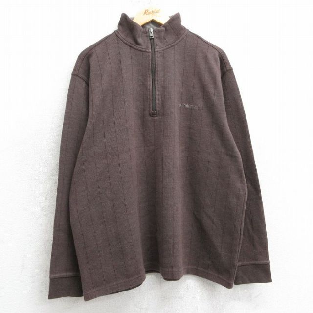 XL★古着 コロンビア COLUMBIA 長袖 ハーフジップ トップス メンズ 00年代 00s ワンポイントロゴ 茶 ブラウン 25mar15 中古