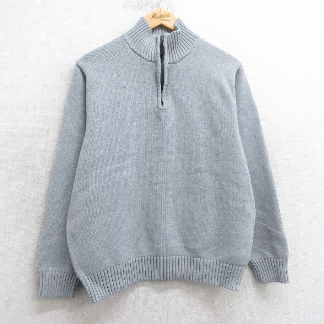 L★古着 エルエルビーン LLBEAN 長袖 ハーフジップ セーター メンズ 00年代 00s 無地 コットン グレー 25mar17 中古 ニット トップス