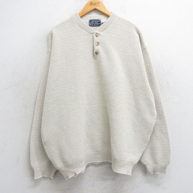 XL★古着 長袖 セーター メンズ 90年代 90s 大きいサイズ ヘンリーネック USA製 薄ベージュ カーキ 【spe】 25mar17 中古 ニット トップス