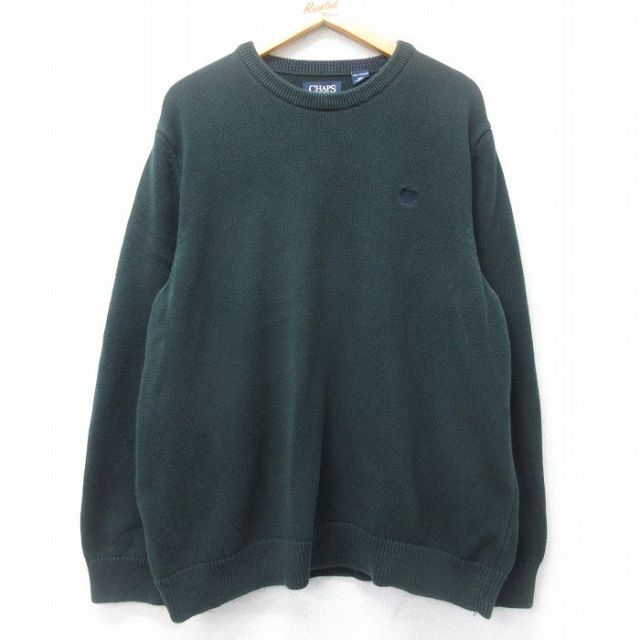 【50%OFF】XL★古着 チャップス 長袖 セーター メンズ ワンポイントロゴ 大きいサイズ クルーネック 緑 グリーン 25mar18 中古 ニット トップス