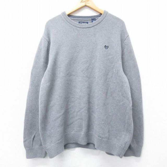 【20%OFF】XL★古着 チャップス 長袖 セーター メンズ ワンポイントロゴ 大きいサイズ コットン クルーネック グレー 25mar18 中古 ニット トップス