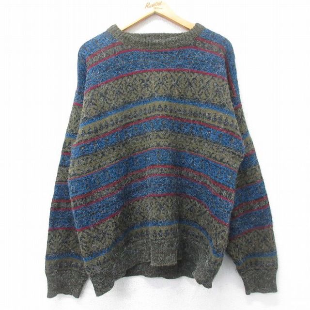 L★古着 ピューリタン 長袖 セーター メンズ 90年代 90s クルーネック USA製 緑他 グリーン 【spe】 25mar18 中古 ニット トップス
