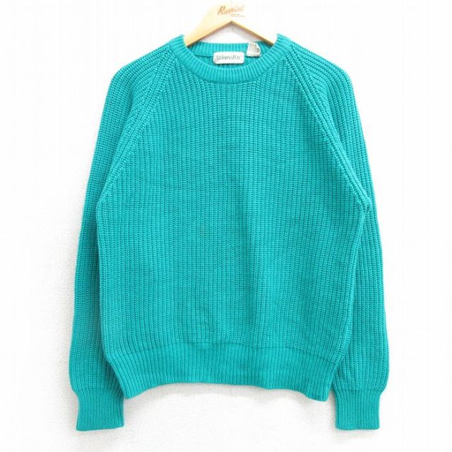 【50%OFF】M★古着 セントジョンズベイ 長袖 セーター メンズ 90年代 90s 無地 ラグラン アクリル クルーネック 青緑 25mar19 中古 ニット トップス