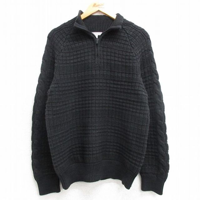 S★古着 カルバンクライン Calvin Klein 長袖 ハーフジップ セーター メンズ 黒 ブラック 25mar19 中古 ニット トップス