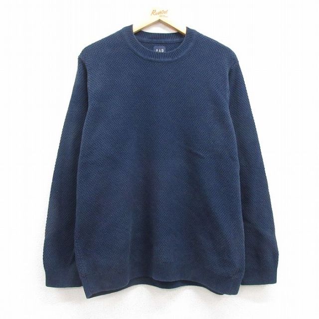 L★古着 ギャップ GAP 長袖 セーター メンズ 00年代 00s 無地 クルーネック 濃紺 ネイビー 25mar22 中古 ニット トップス