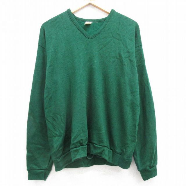 【20%OFF】L★古着 長袖 セーター メンズ 80年代 80s 無地 Vネック USA製 緑 グリーン 25mar22 中古 ニット トップス