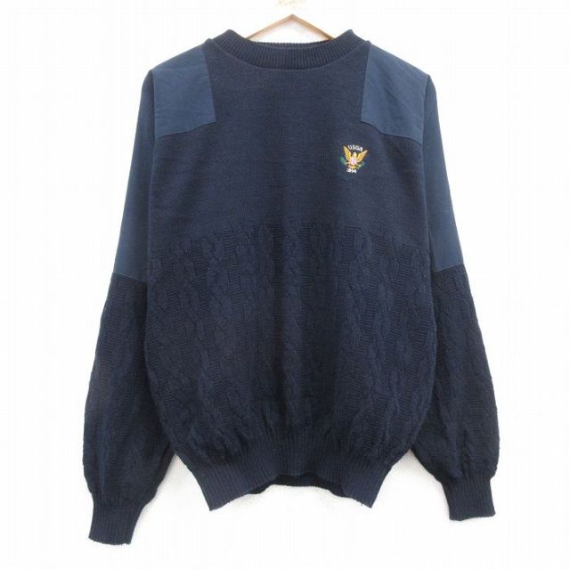 L★古着 長袖 セーター メンズ 90年代 90s USGA モックネック ハイネック USA製 濃紺 ネイビー 25mar22 中古 ニット トップス