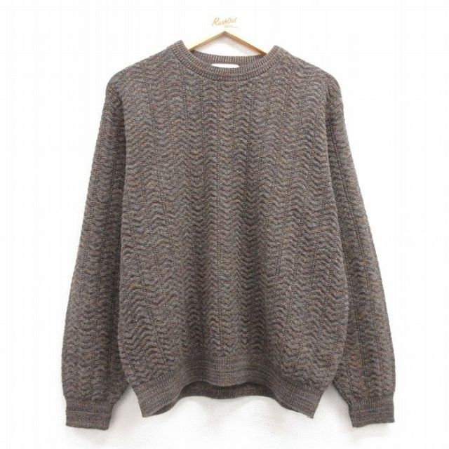 L★古着 HAGGAR 長袖 セーター メンズ クルーネック 茶 ブラウン 25mar22 中古 ニット トップス