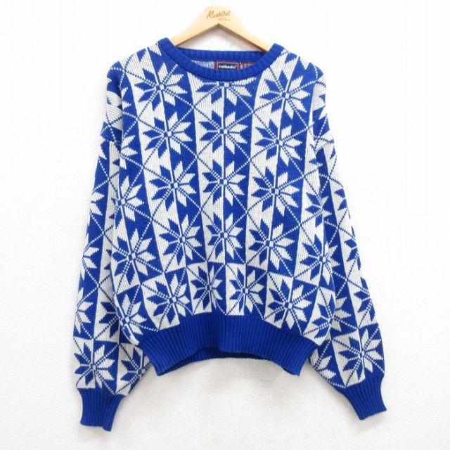 【50%OFF】L★古着 長袖 ノルディック セーター メンズ 00年代 00s 雪柄 アクリル 大きいサイズ 青他 ブルー 25mar22 中古 ニット トップス