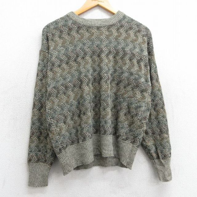 【20%OFF】L★古着 長袖 セーター メンズ 00年代 00s アクリル クルーネック 濃緑系他 グリーン 25mar24 中古 ニット トップス