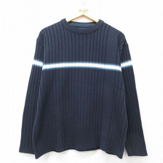 【50%OFF】L★古着 FADED GLORY 長袖 セーター メンズ アクリル クルーネック 濃紺 ネイビー 25mar27 中古 ニット トップス