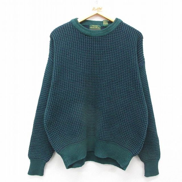 【20%OFF】XL★古着 バンヒューセン 長袖 セーター メンズ 90年代 90s クルーネック 緑 グリーン 25mar27 中古 ニット トップス