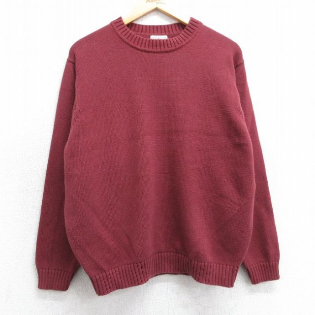 L★古着 エルエルビーン LLBEAN 長袖 セーター メンズ 00年代 00s 無地 コットン クルーネック エンジ 25apr01 中古 ニット トップス