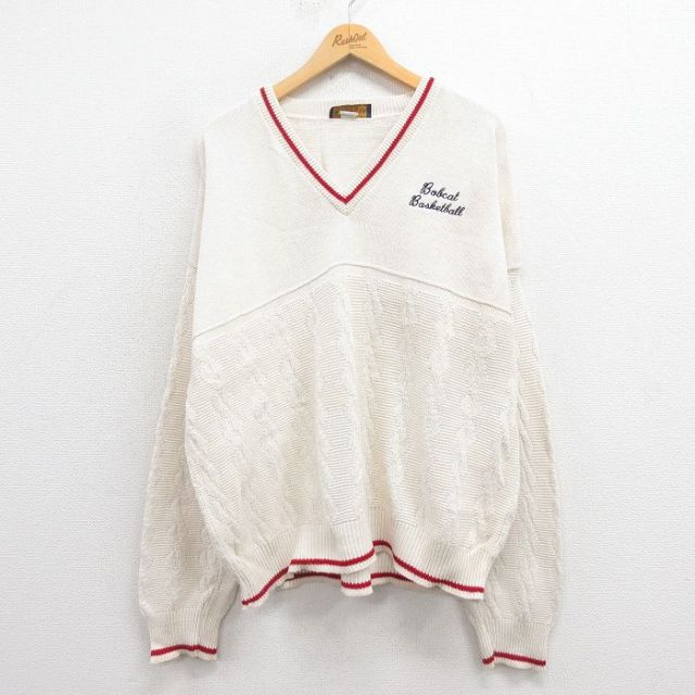 【20%OFF】XL★古着 長袖 セーター メンズ 90年代 90s バスケットボール 大きいサイズ コットン USA製 生成り 25aug30 中古 ニット トップス