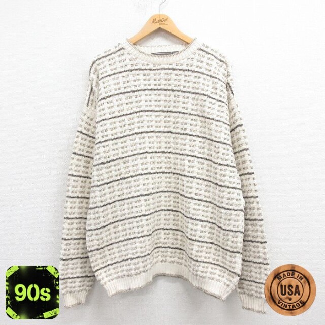 【50%OFF】90s 長袖セーター 手織り 生成り ベージュ XL | 古着