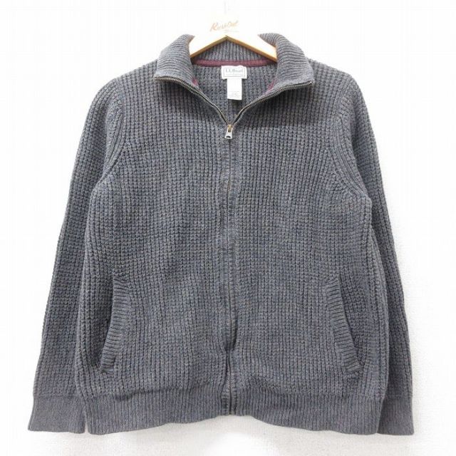 M★古着 エルエルビーン LLBEAN 長袖 フルジップ セーター ドライバーズ ニット メンズ 00年代 00s 無地 コットン 紺他 ネイビー 25sep03 中古 トップス