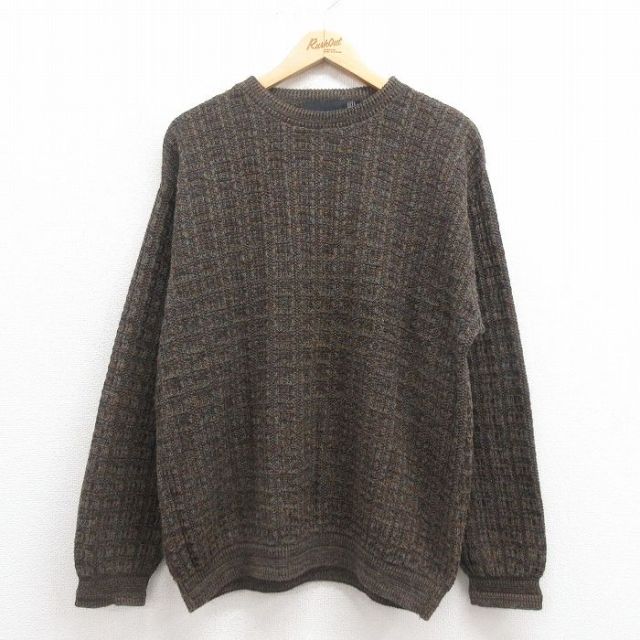 XL★古着 長袖 セーター メンズ 90年代 90s 手織り クルーネック USA製 茶他 ブラウン 25sep04 中古 ニット トップス