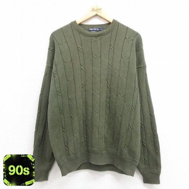 ノーティカ 90s 長袖セーター ワンポイントロゴ グリーン L | 古着