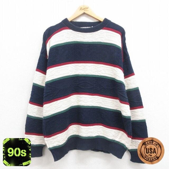 90s 長袖セーター ネイティブ柄 ネイビー XL | 古着