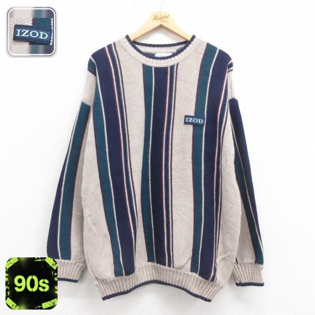 IZOD 90s 長袖セーター ワンポイントロゴ カーキ XL | 古着