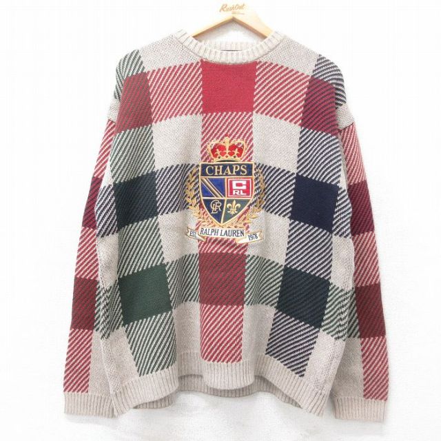 【50%OFF】ラルフローレン 90s 長袖セーター ビッグロゴ刺繍 ブラウン L | 古着
